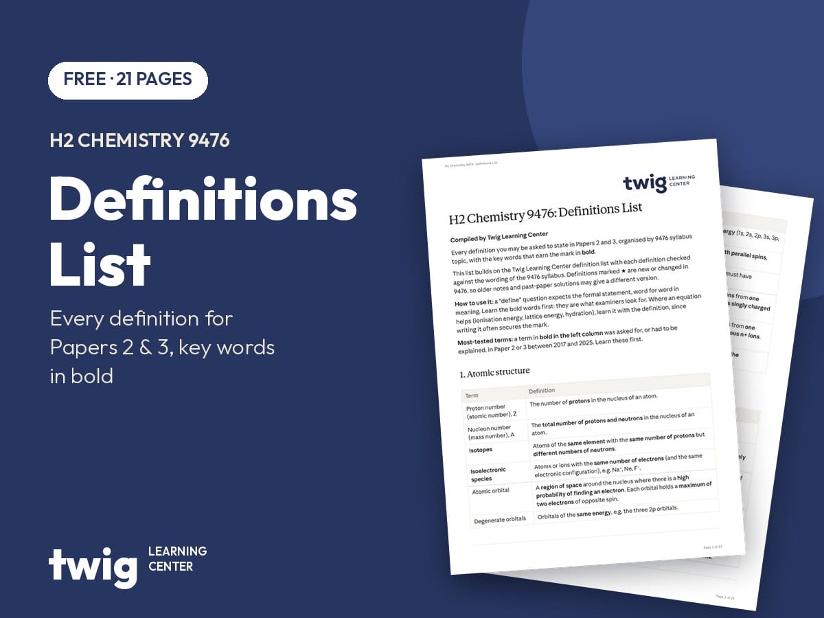 Cover of the H2 Chemistry 9476 Definitions List