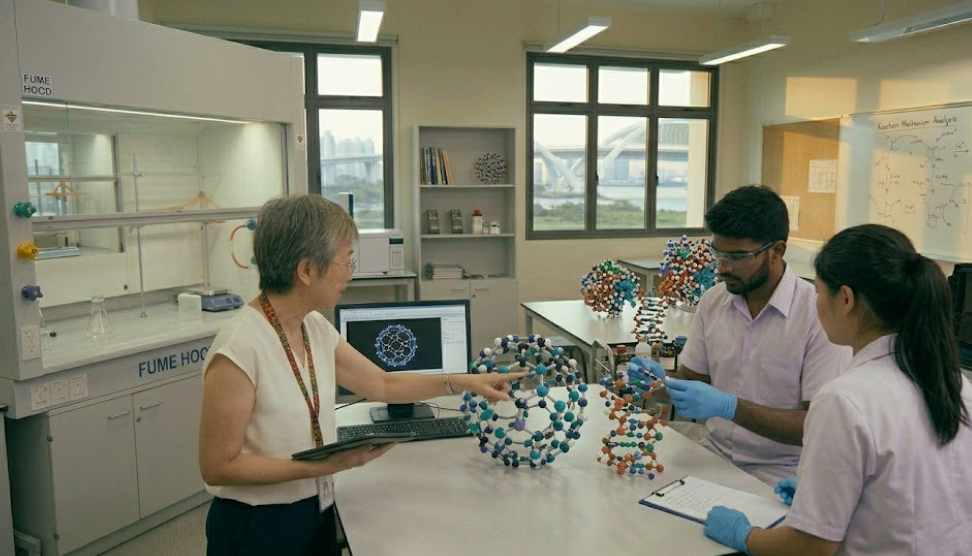 A chemistry teacher providing personalised laboratory guidance