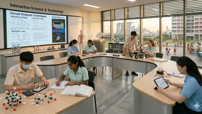 Students using structured learning techniques in a science classroom
