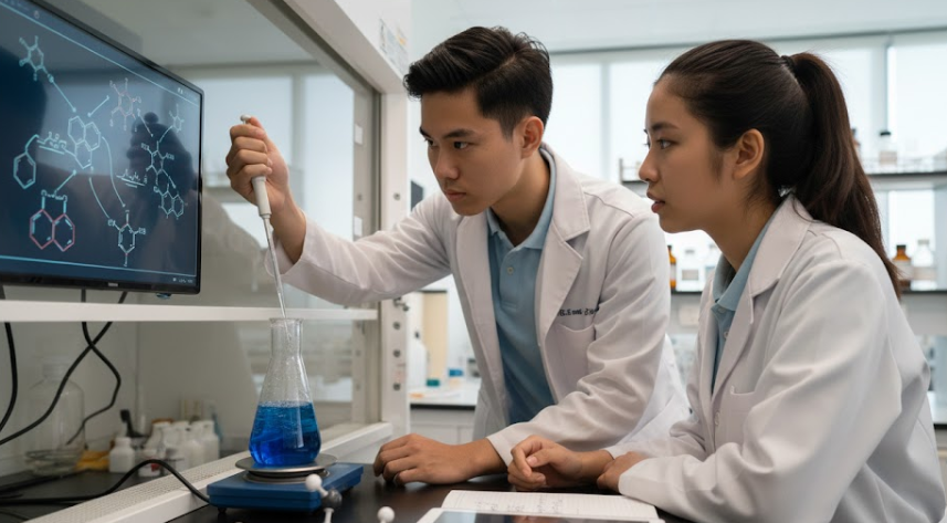 Students developing chemistry understanding in a laboratory