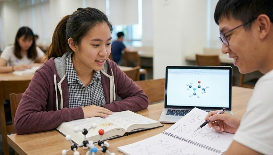 Students using a focused chemistry revision strategy