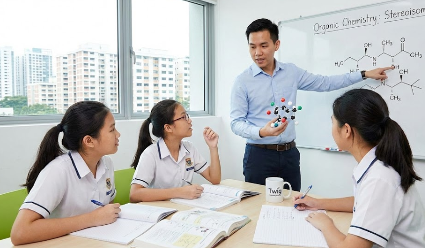 Teacher helping students build momentum in chemistry learning